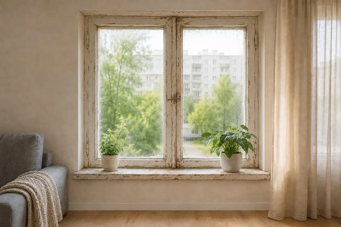 До замены — старое деревянное окно